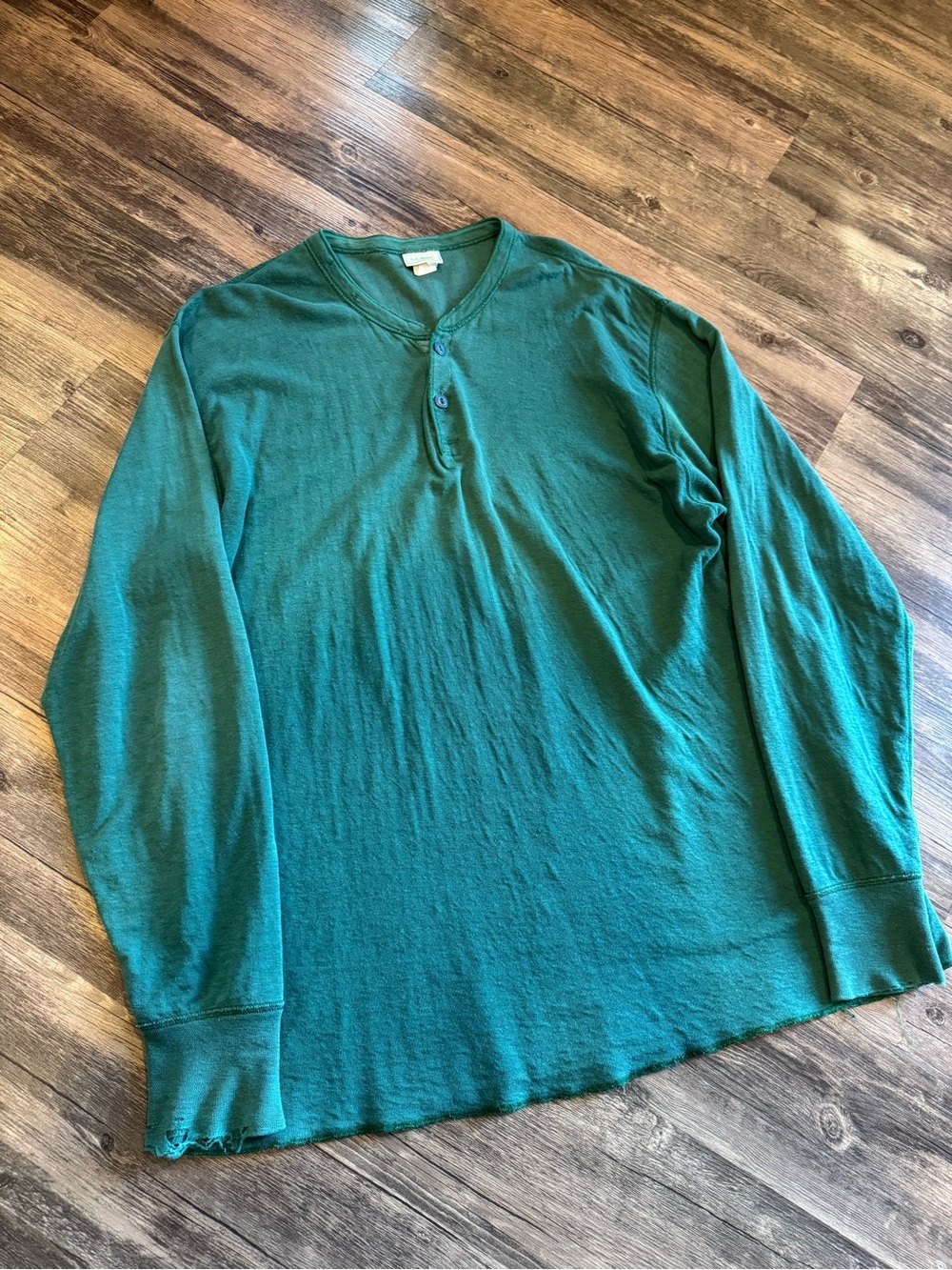 Vintage LL Bean Henley Shirt Men XXL Green Two Layer River Driver Made In USA